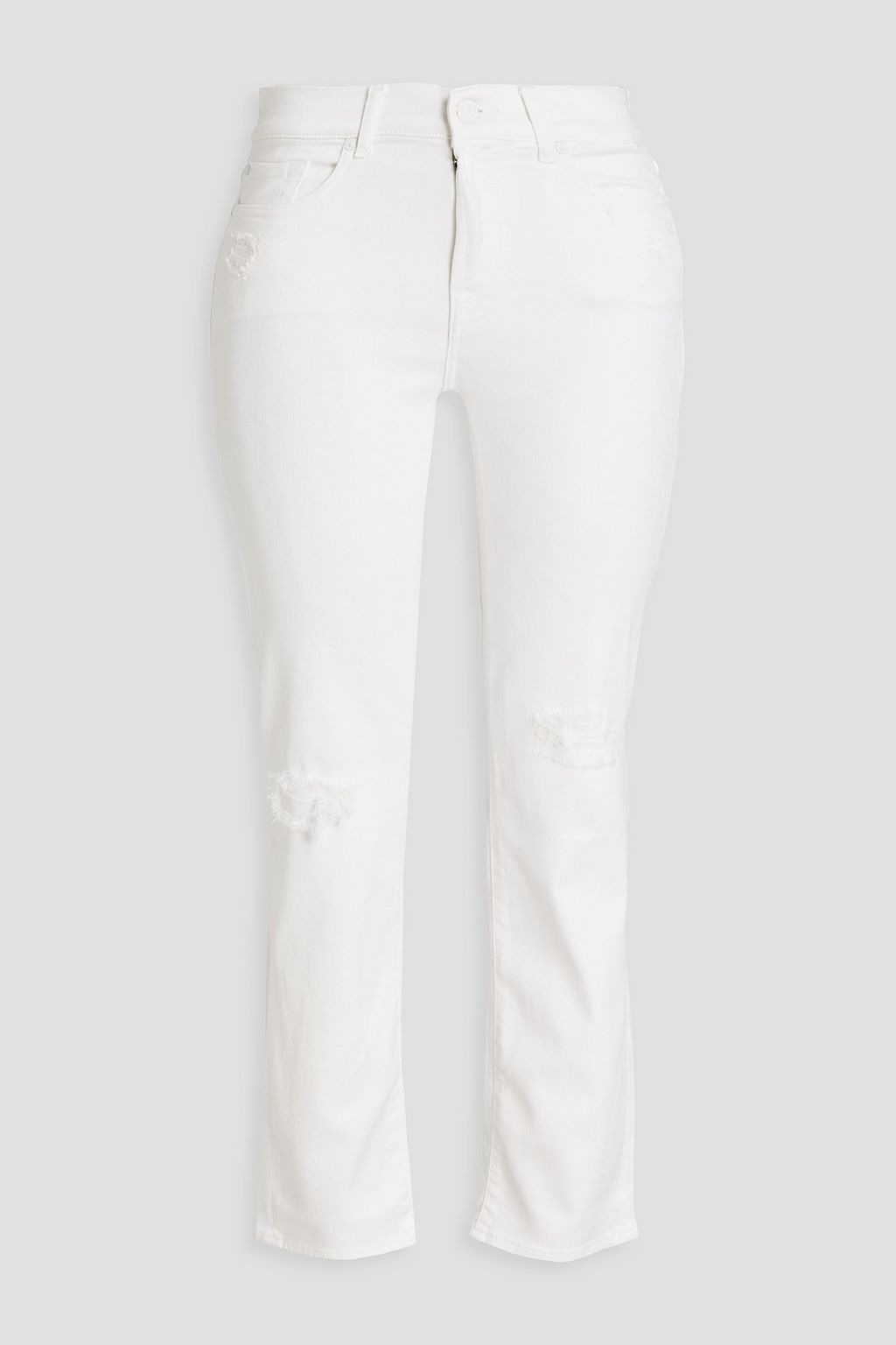 White Cropped distressed mid-rise 