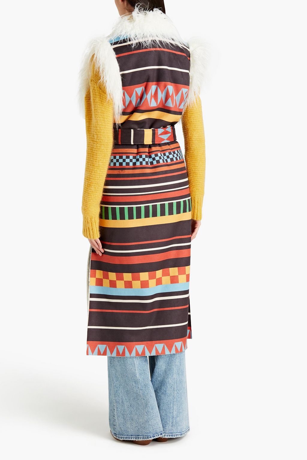 STELLA JEAN Belted printed faux shearling vest