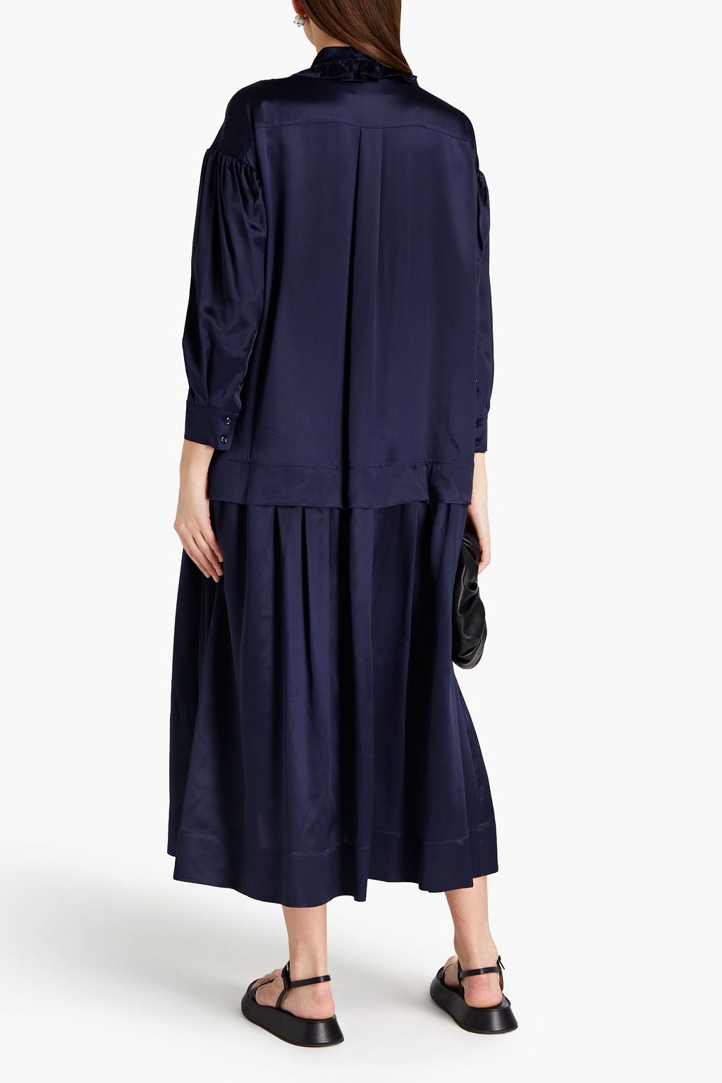 SIMONE ROCHA Pleated ruffle-trimmed silk-satin midi shirt dress