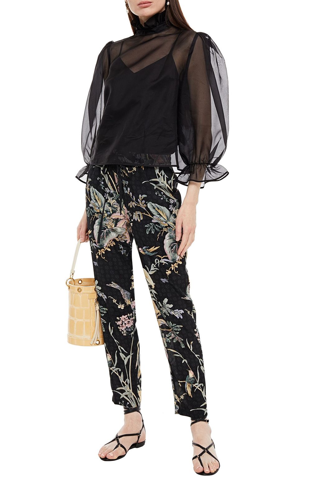 REDVALENTINO Printed silk crepe de chine tapered pants