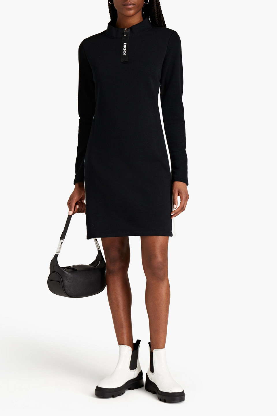 Dkny French Cotton-blend Terry Mini Dress In Black