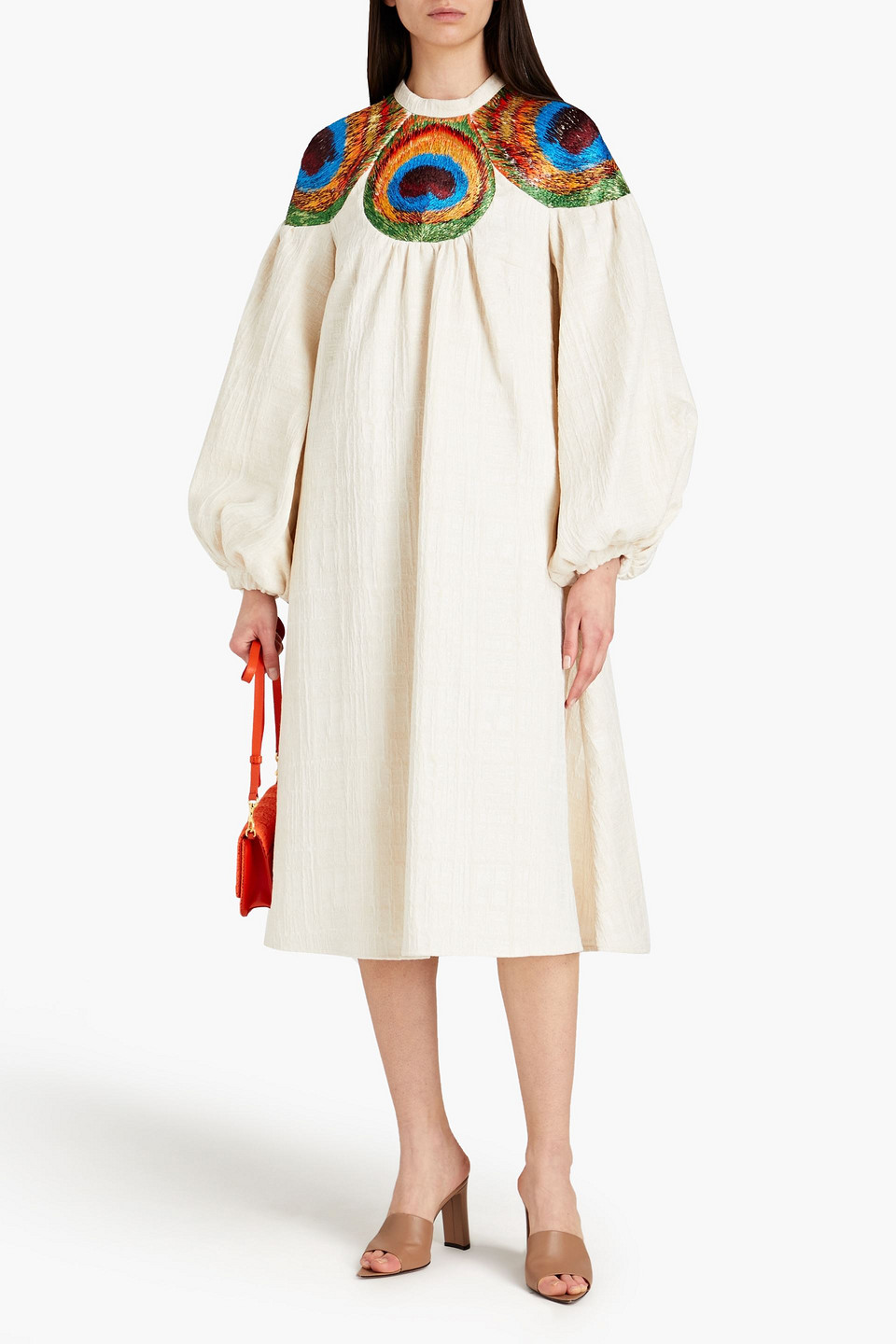 STELLA JEAN EMBROIDERED JACQUARD MIDI DRESS