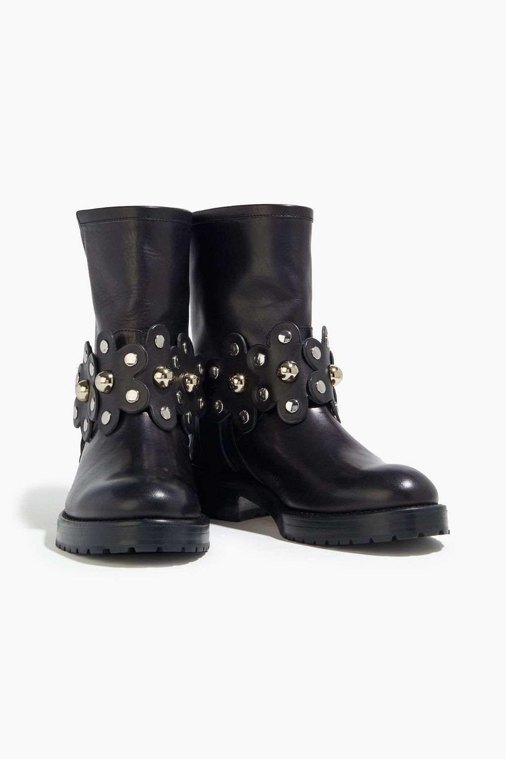 RED(V) Flower Puzzle studded laser-cut leather ankle boots