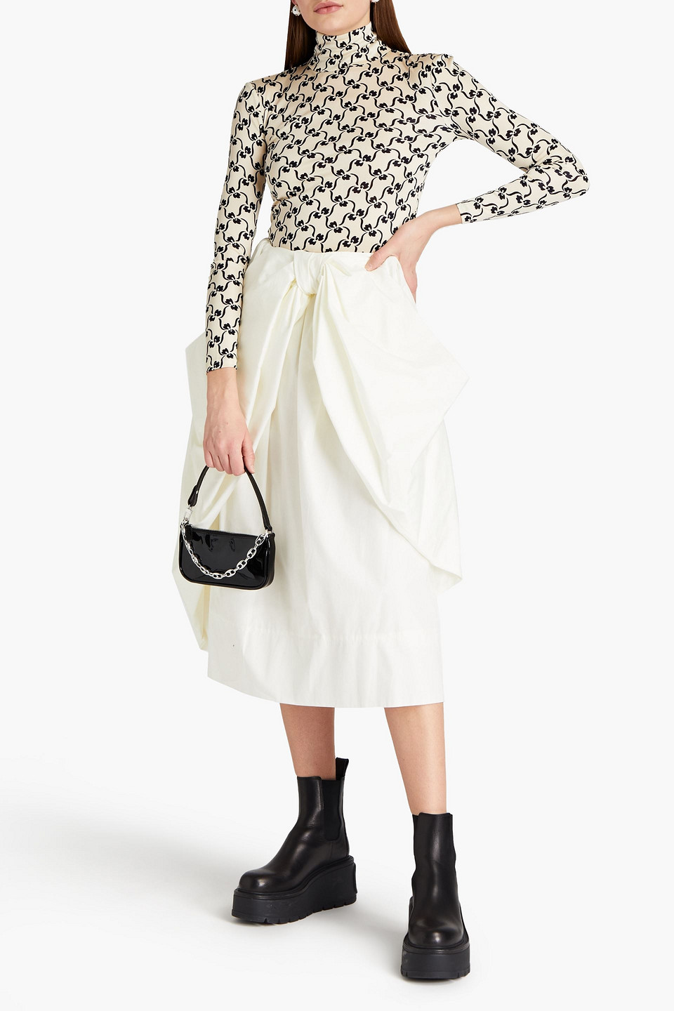 Simone Rocha Bow-embellished Cotton-poplin Midi Skirt
