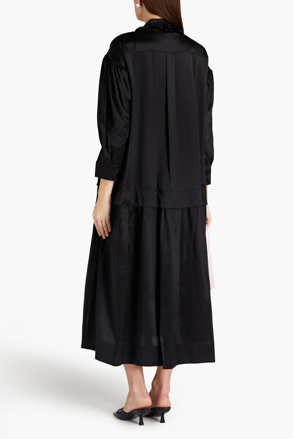SIMONE ROCHA Pleated ruffle-trimmed silk-satin midi shirt dress