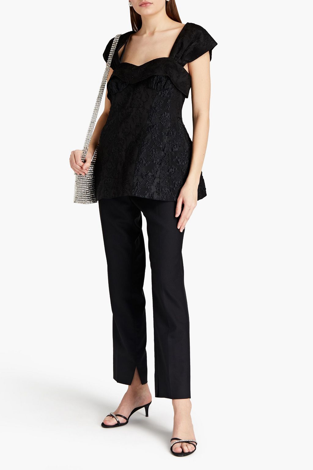 SIMONE ROCHA Embroidered matelassé-paneled cloqué top