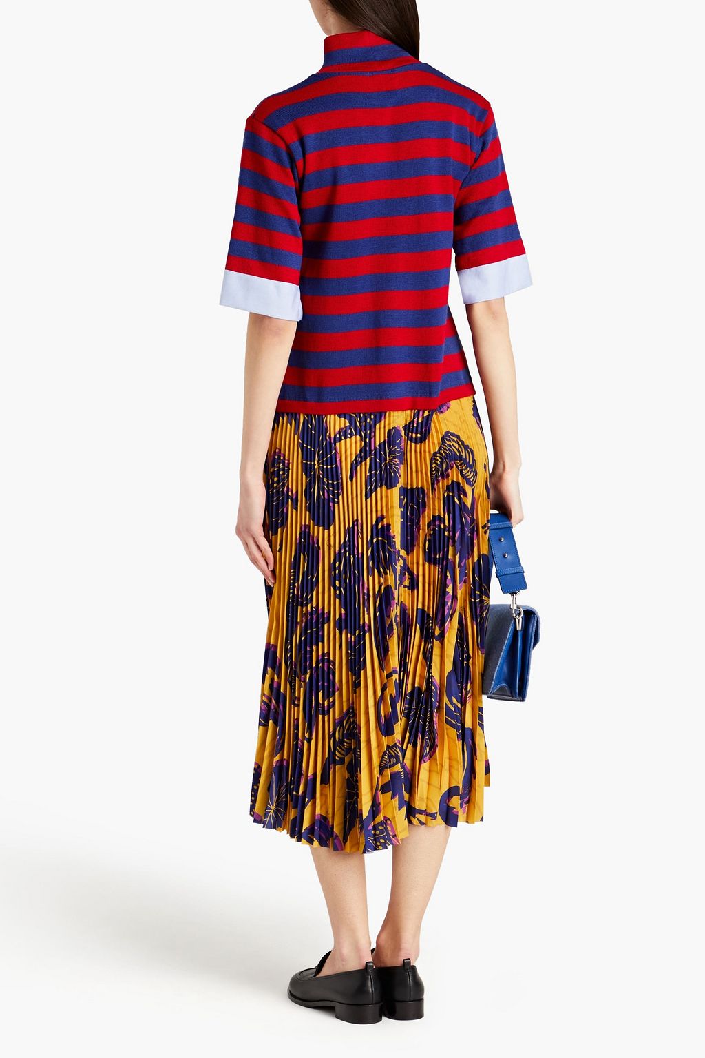 STELLA JEAN Satin crepe-paneled printed wool-blend midi dress