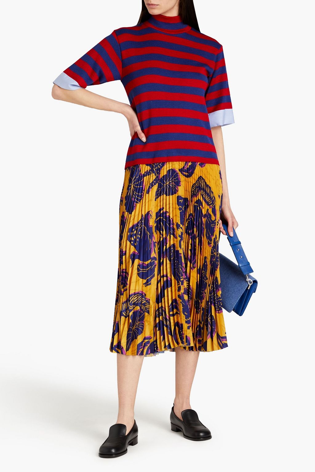 STELLA JEAN Satin crepe-paneled printed wool-blend midi dress