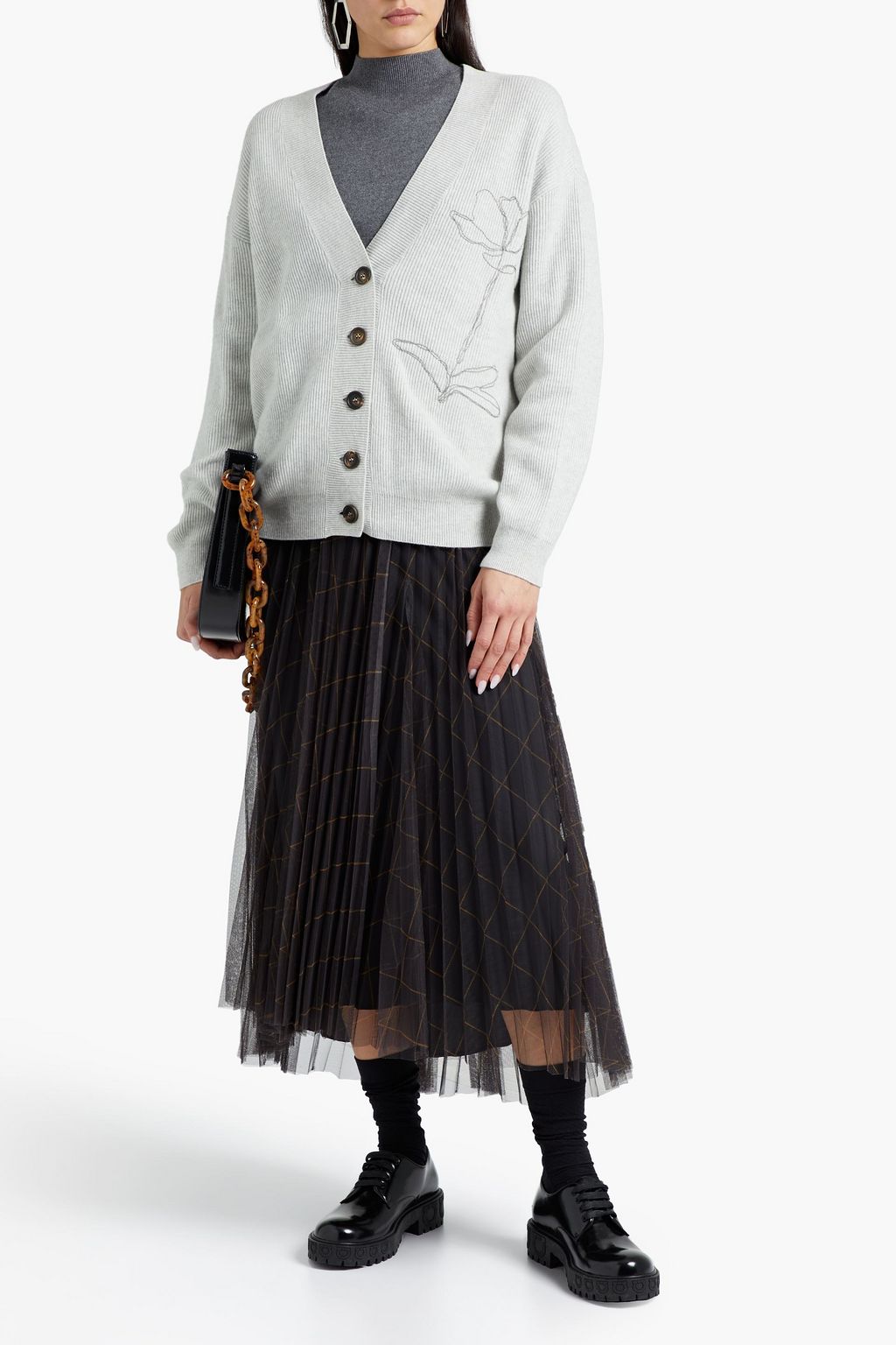 BRUNELLO CUCINELLI Bead-embellished ribbed cashmere cardigan
