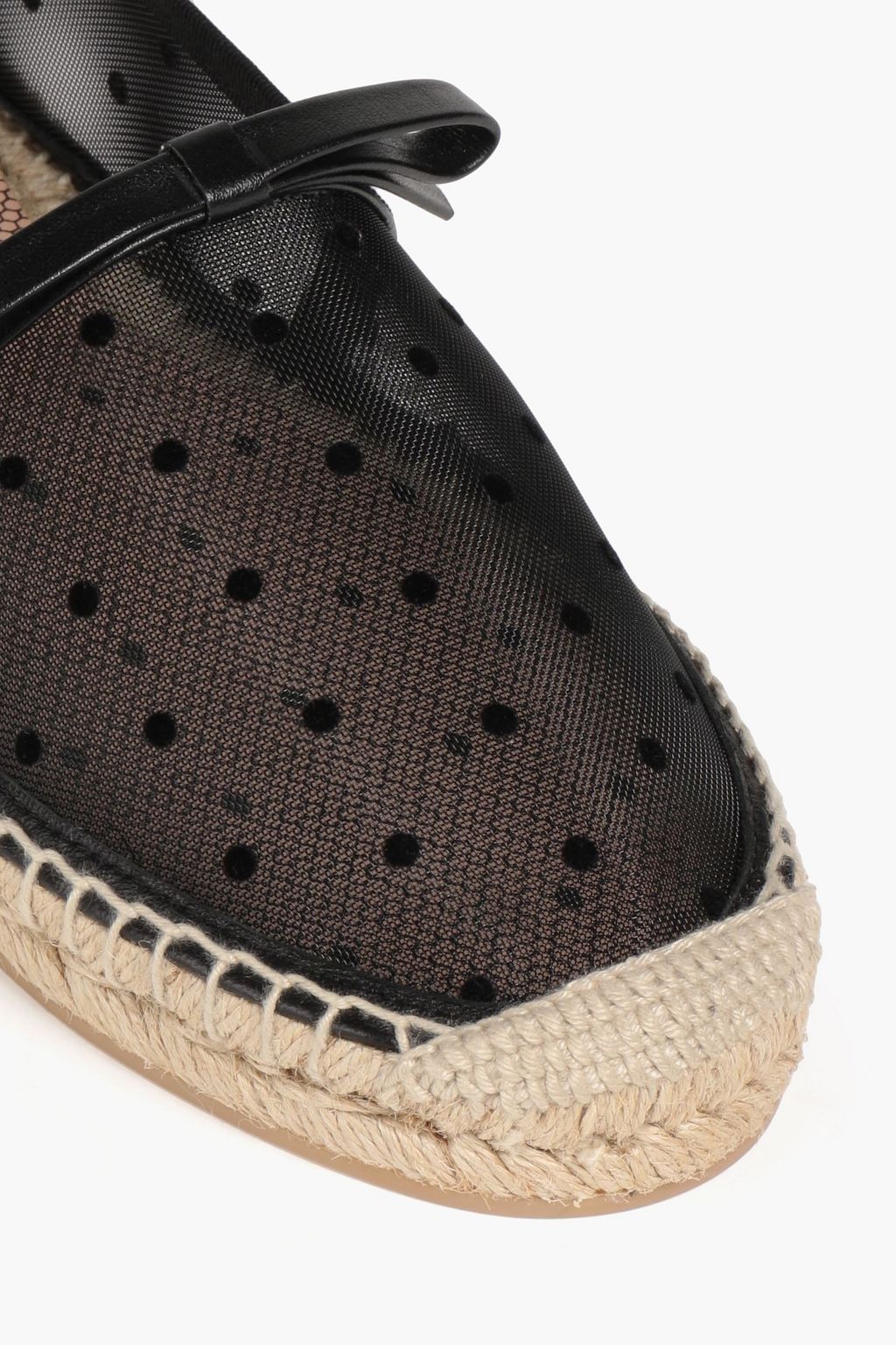RED(V) Bow-embellished leather-trimmed flocked mesh espadrilles