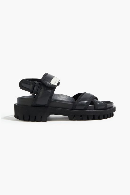 Black Grosgrain-trimmed leather and rubber sandals | Sale up to 70% off | THE OUTNET | GANNI 