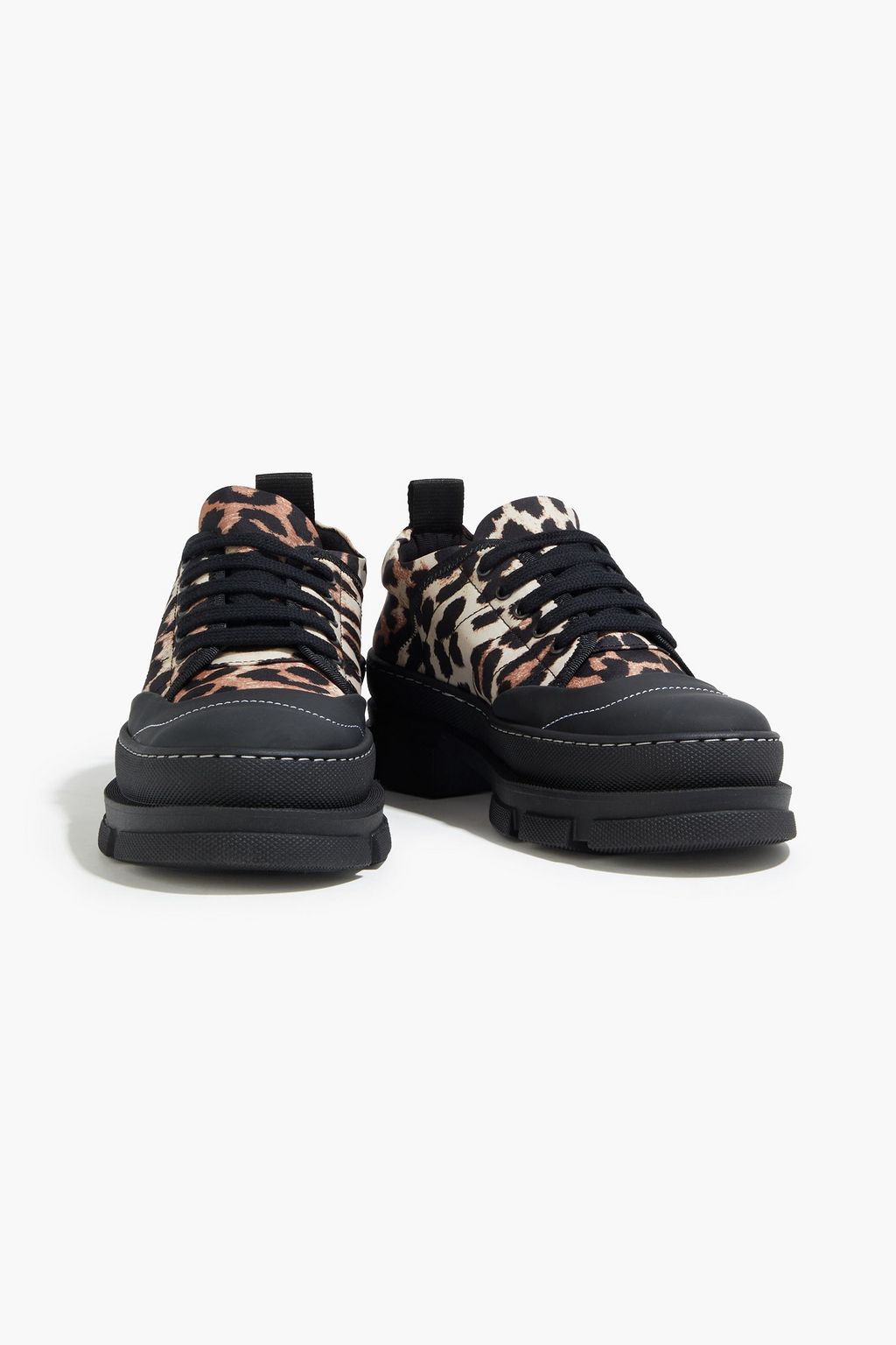 GANNI Hybrid leopard-print stretch-knit platform sneakers