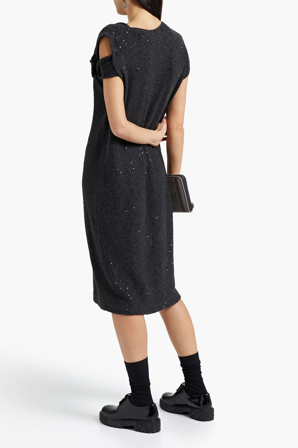 BRUNELLO CUCINELLI Sequined cutout cashmere and silk-blend dress