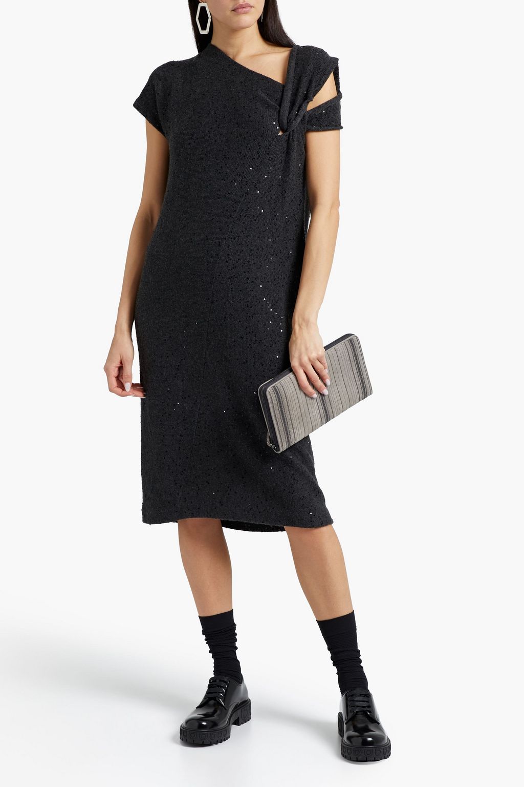 BRUNELLO CUCINELLI Sequined cutout cashmere and silk-blend dress