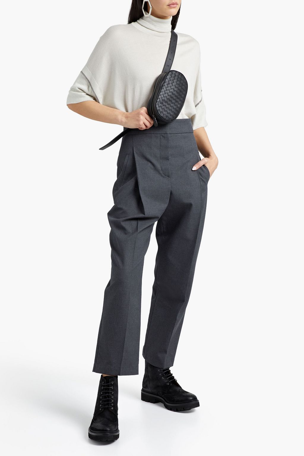BRUNELLO CUCINELLI Pleated cotton and wool-blend twill tapered pants