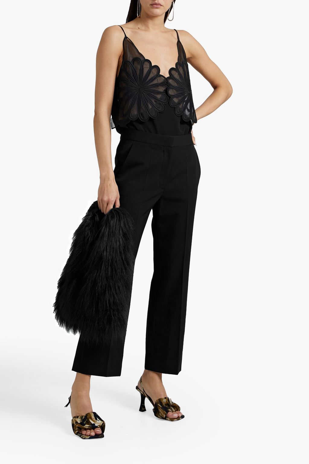 STELLA MCCARTNEY Appliquéd organza-paneled silk-crepe top