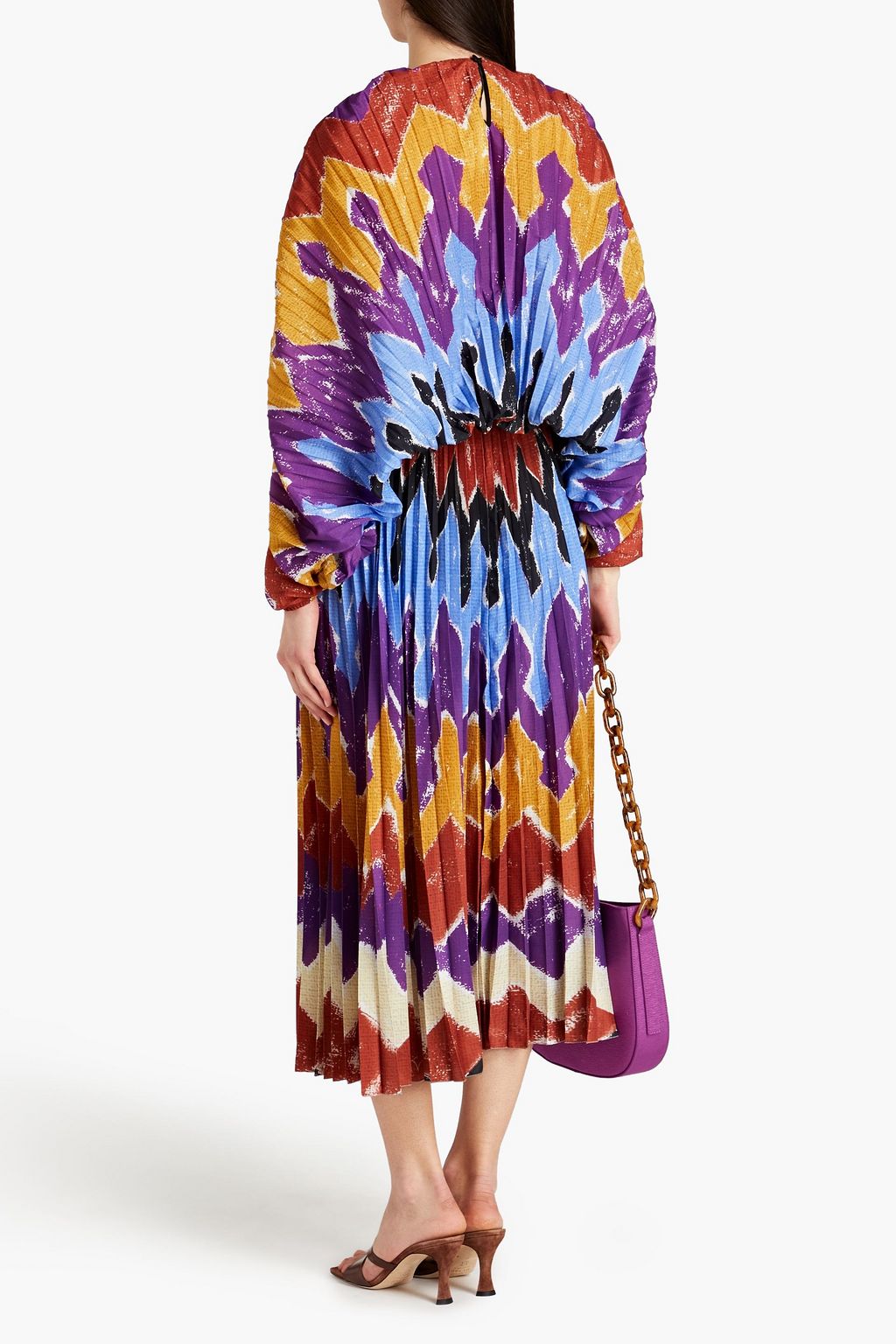 STELLA JEAN Printed pleated crepe de chine midi dress