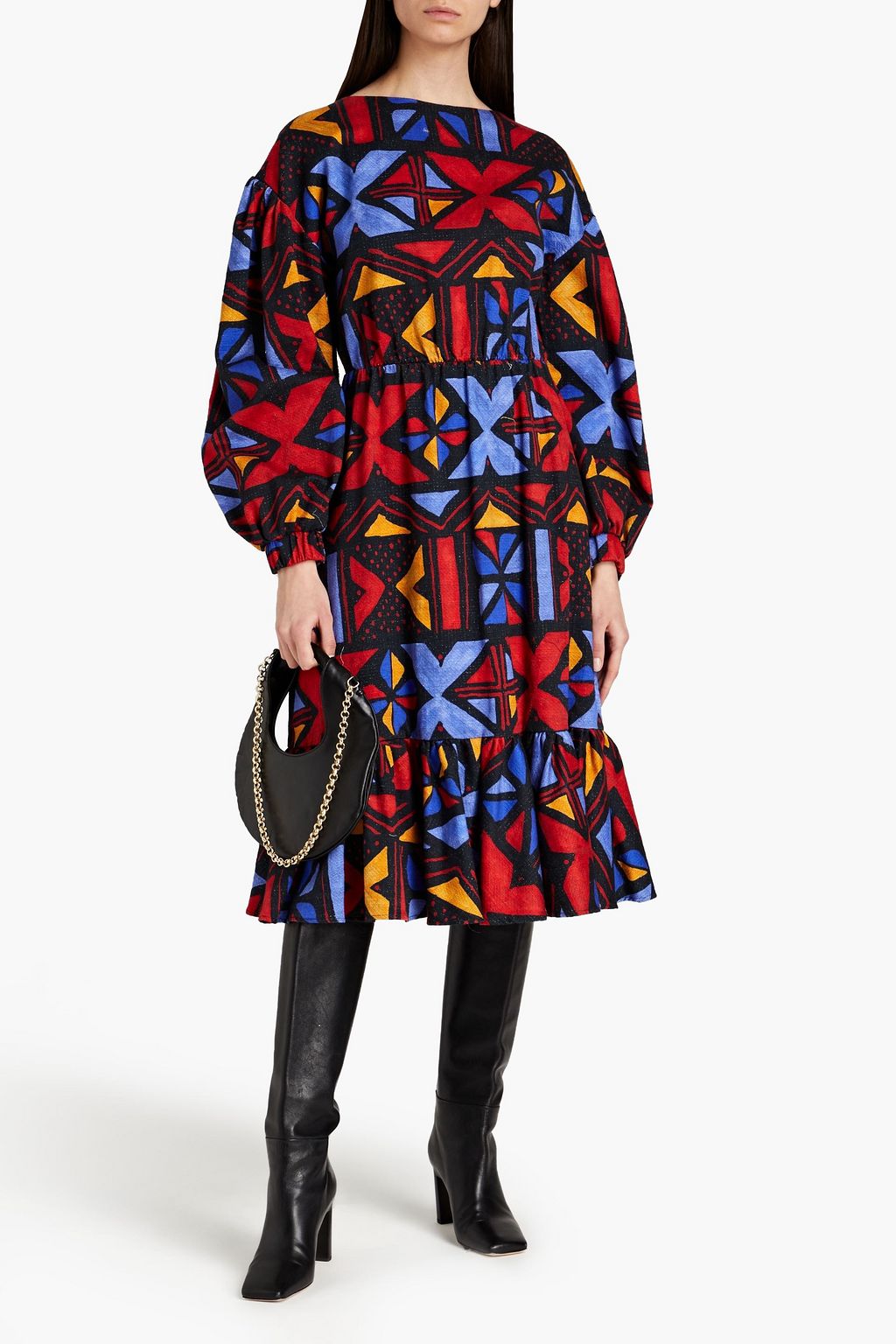 STELLA JEAN Printed stretch-cotton midi dress
