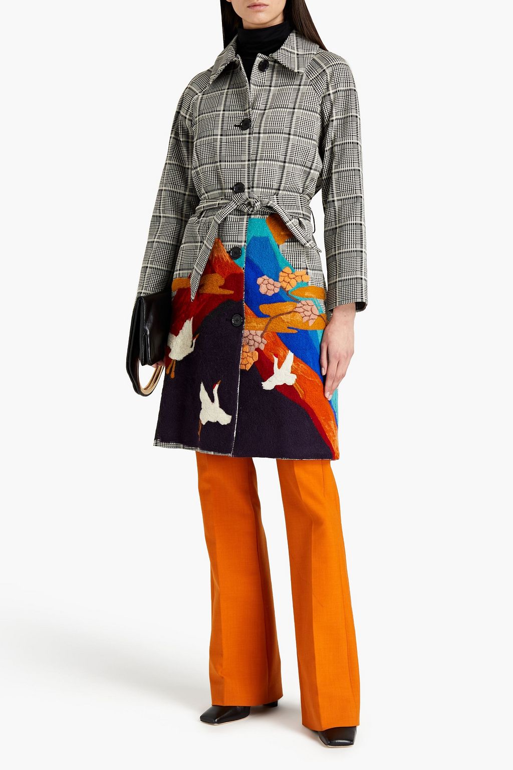STELLA JEAN Felt-appliquéd Prince of Wales checked cotton-blend trench coat