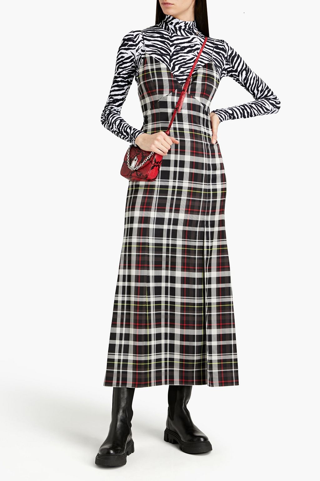 ALICE + OLIVIA Julietta checked satin midi dress