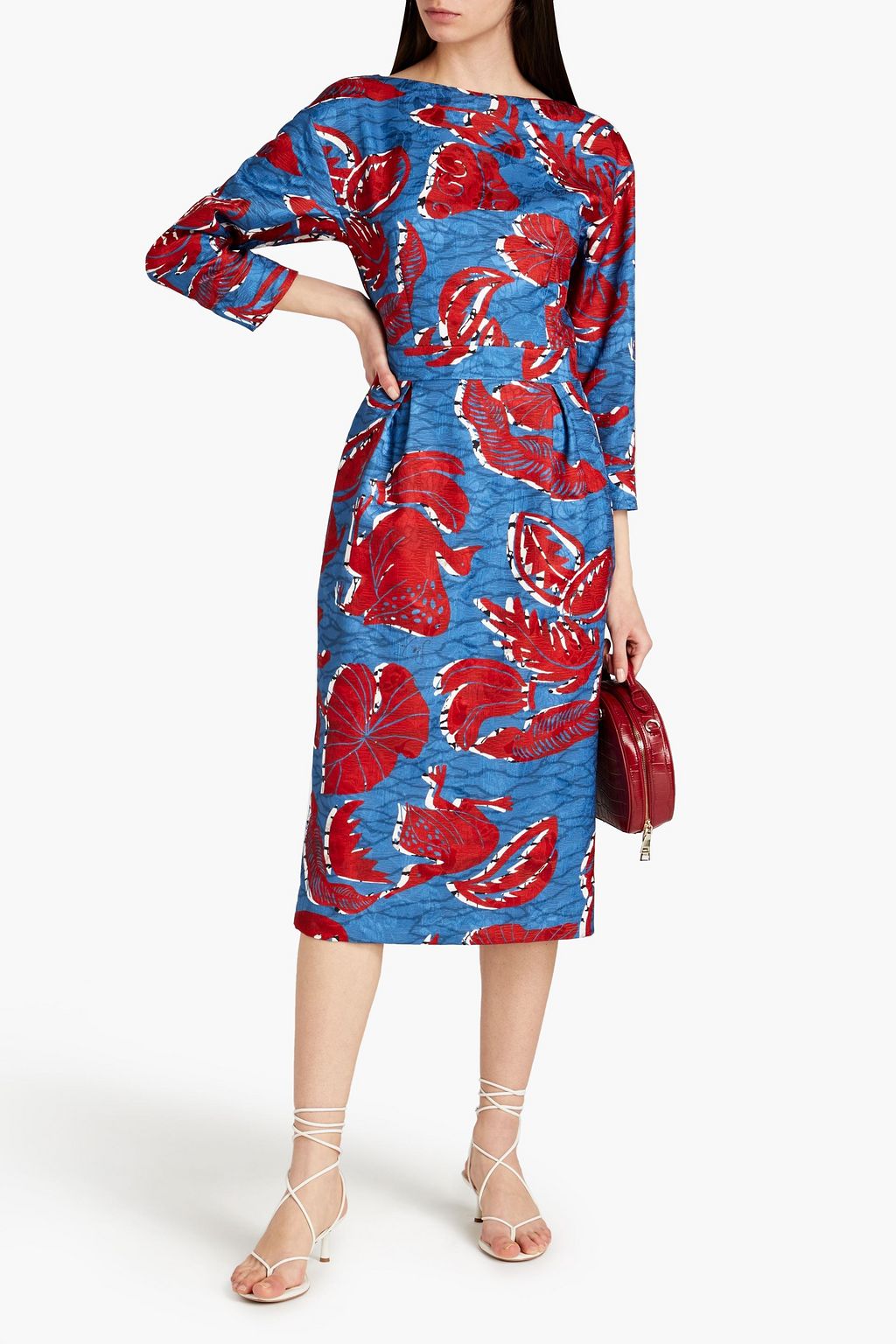 STELLA JEAN Pleated jacquard midi dress