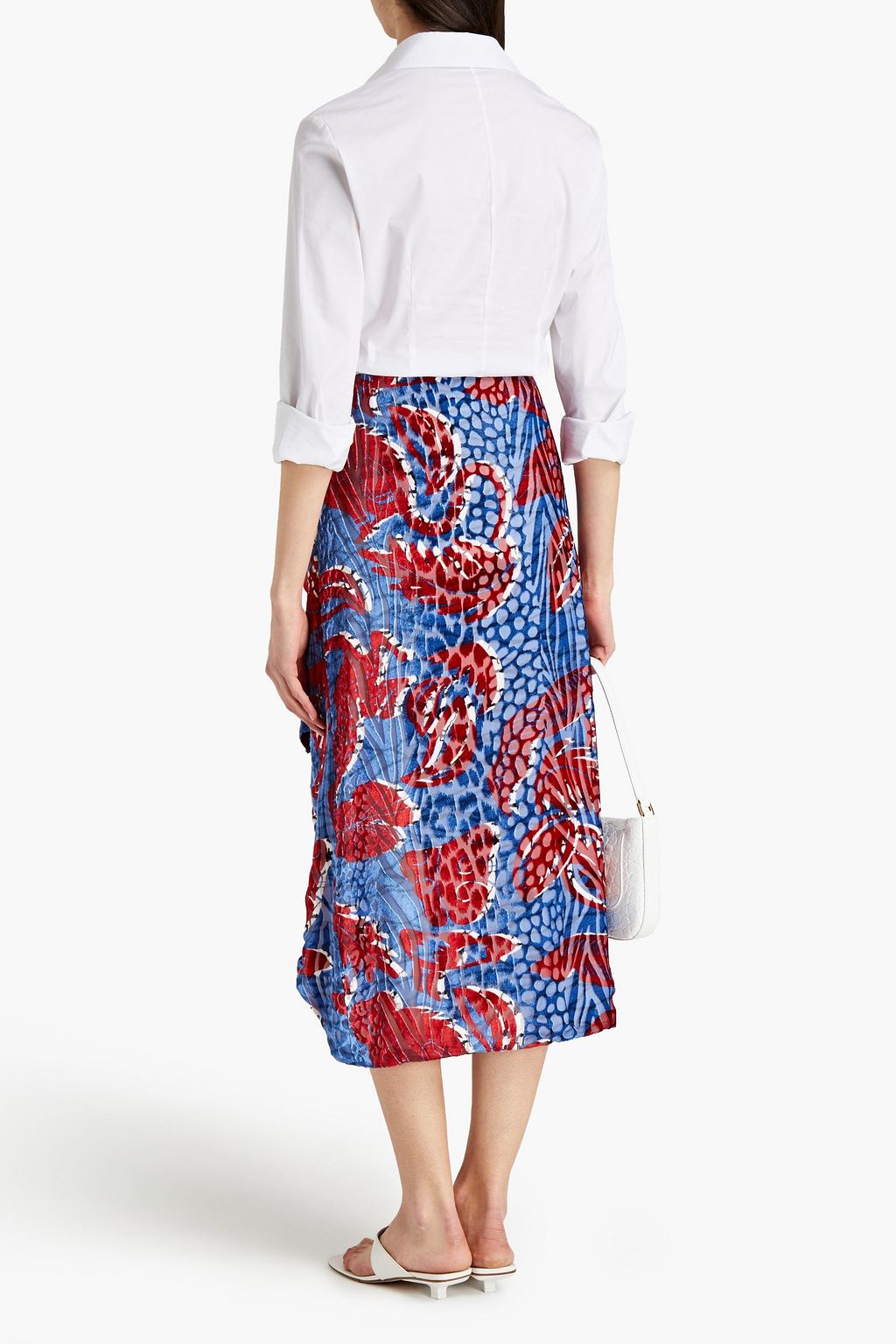 STELLA JEAN Ruffled devoré-velvet midi skirt