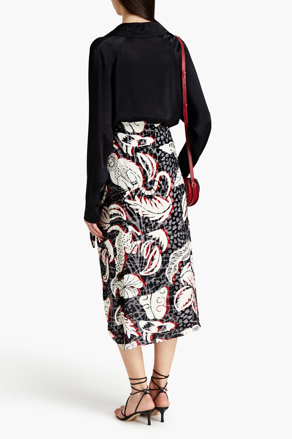 STELLA JEAN Ruffled devoré-velvet midi skirt
