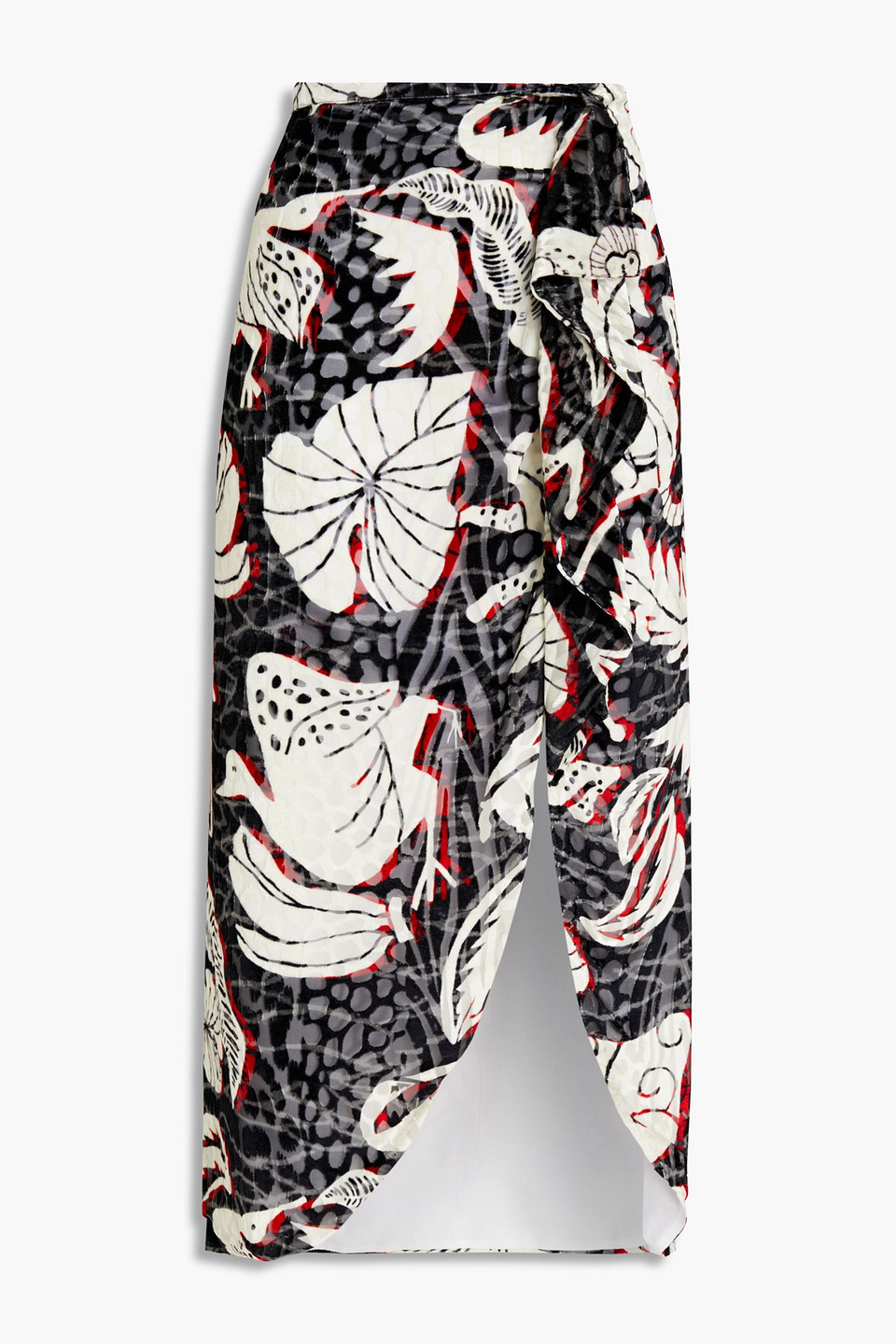 Stella Jean Woman Ruffled Devoré-velvet Midi Skirt Black Size 44