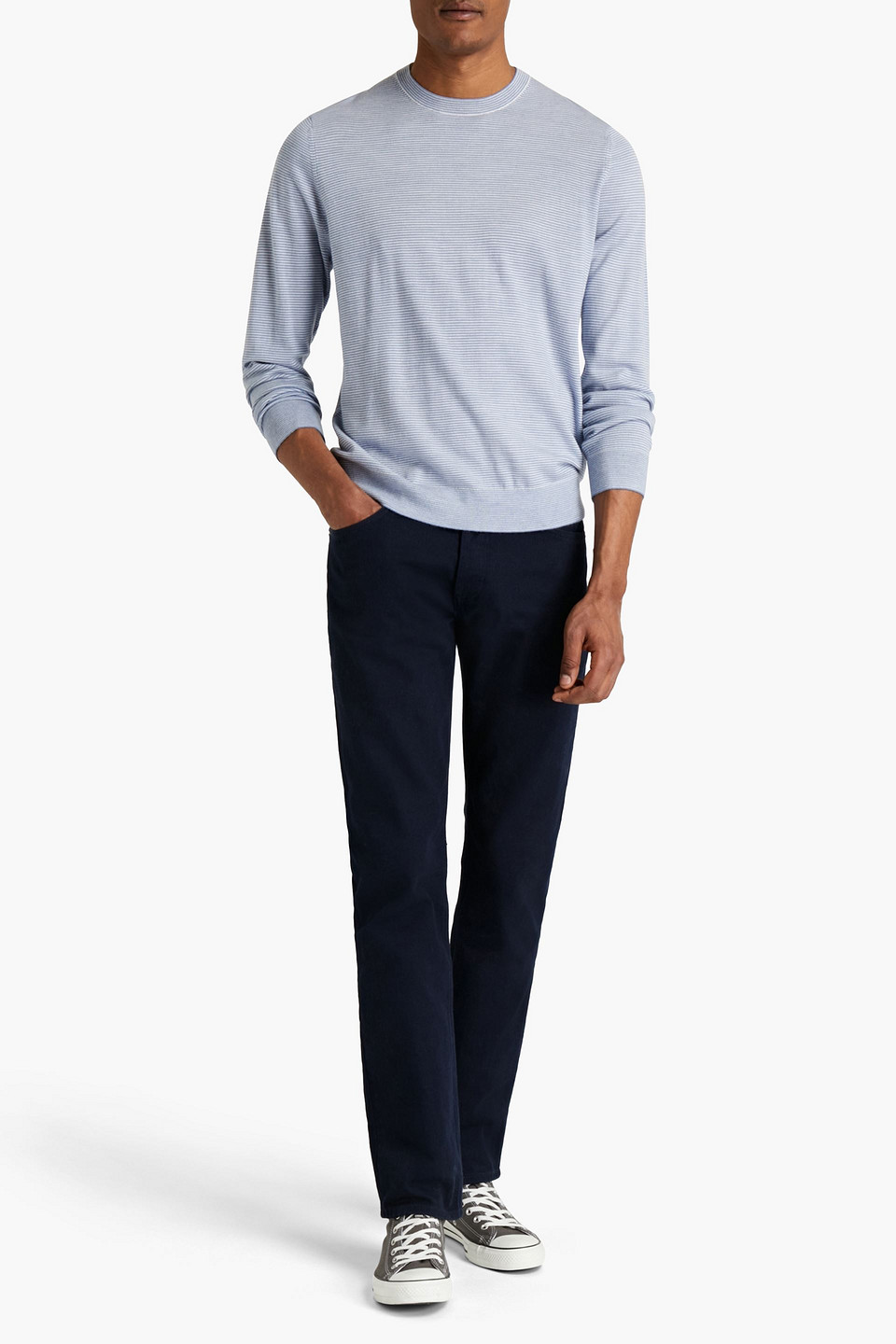 Vince . Man Striped Wool And Cashmere-blend Jumper In Blue