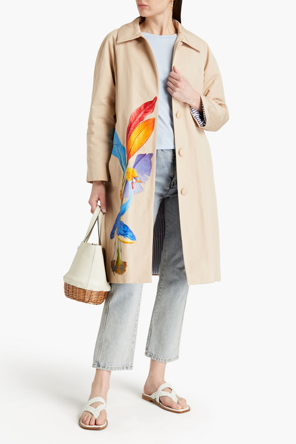 Stella Jean Printed Cotton-blend Gabardine Coat In Neutrals