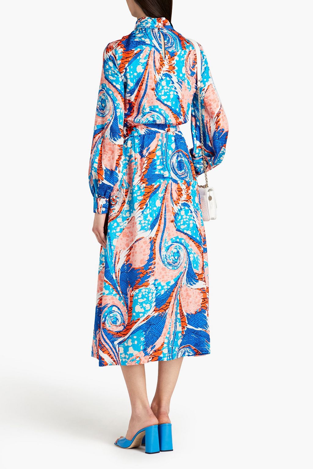STELLA JEAN Pussy-bow printed silk-jacquard midi dress