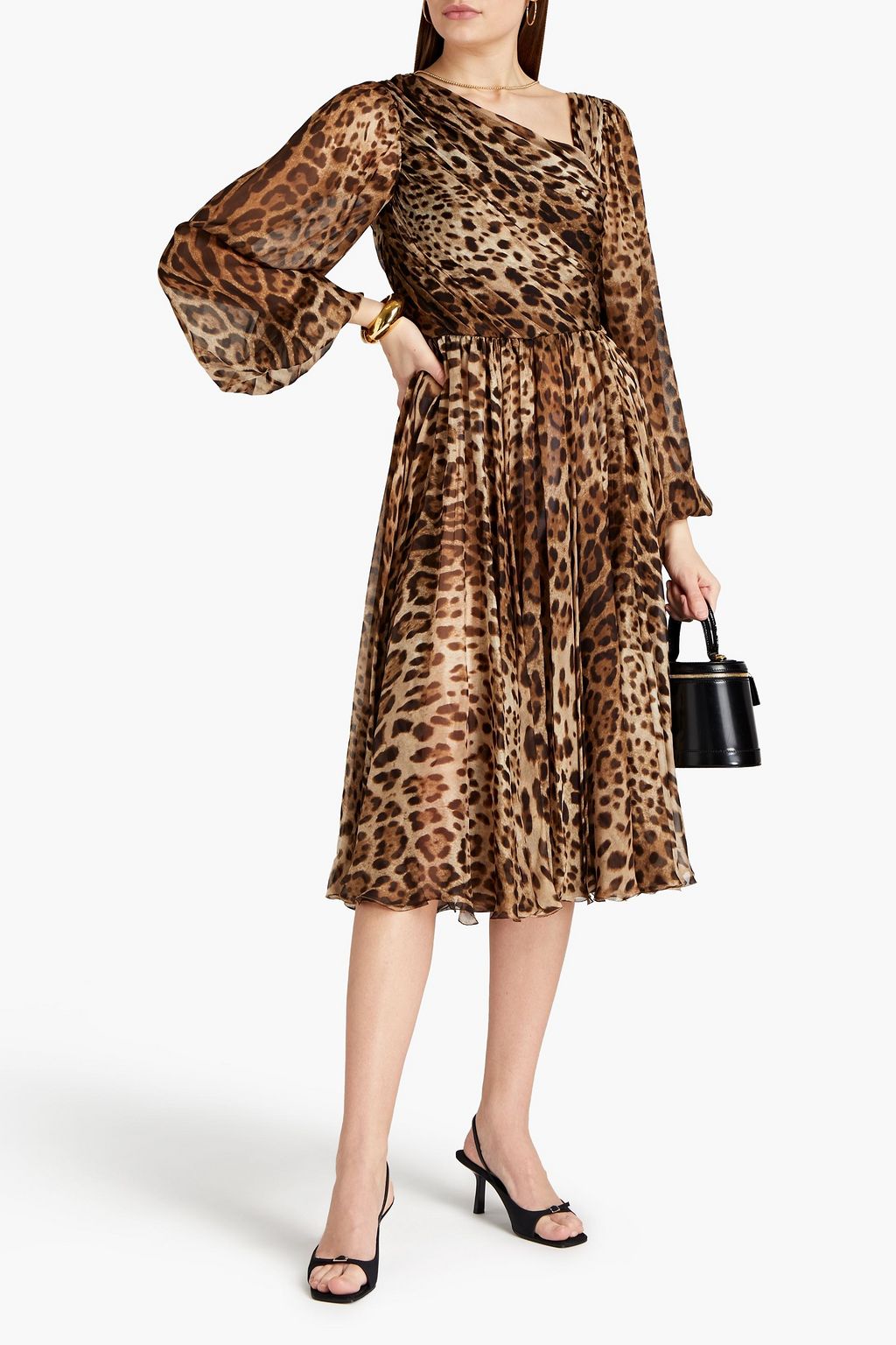 DOLCE&GABBANA Wrap-effect leopard-print silk-chiffon dress