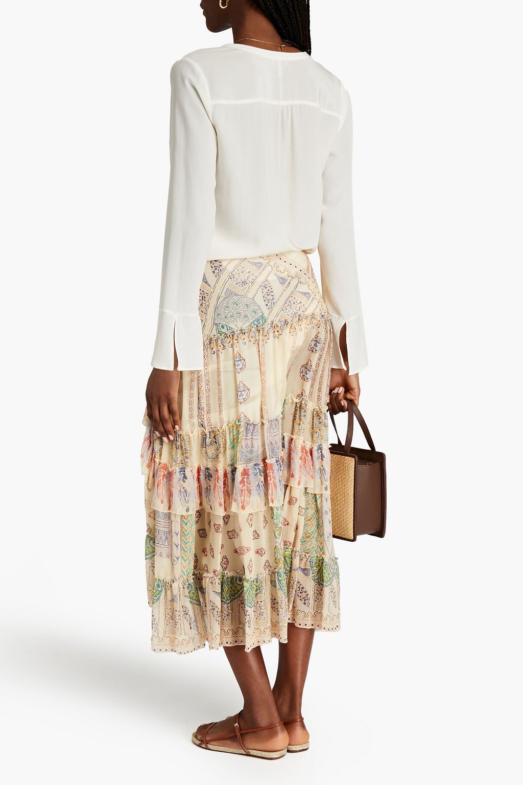 ETRO Tiered printed silk crepe de chine midi skirt