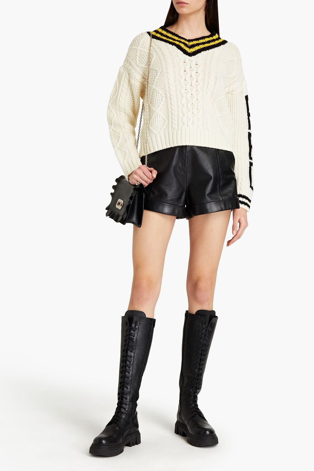 REDVALENTINO Striped cable-knit and intarsia wool sweater