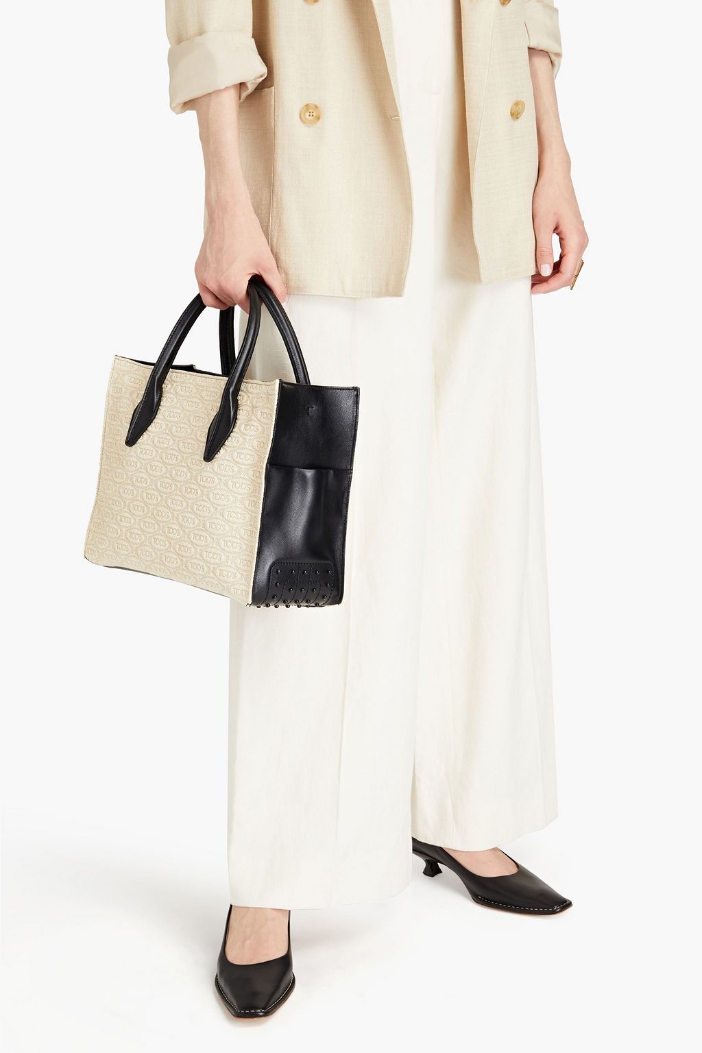 TOD'S Zweifarbige Tote Bag aus Jacquard mit Ledereinsatz