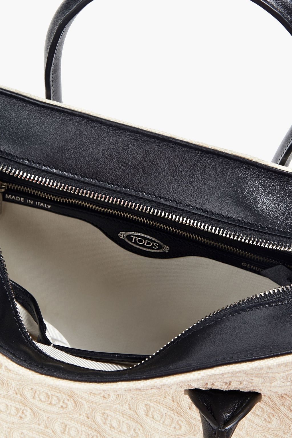 TOD'S Zweifarbige Tote Bag aus Jacquard mit Ledereinsatz