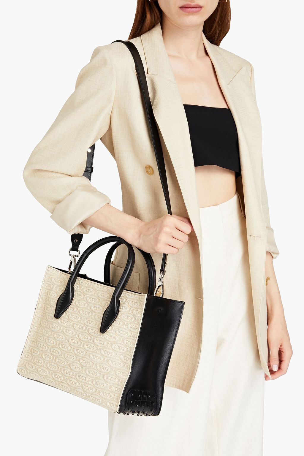 TOD'S Zweifarbige Tote Bag aus Jacquard mit Ledereinsatz