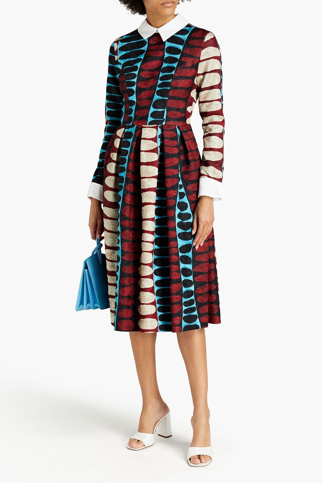 STELLA JEAN Pleated printed jacquard midi dress