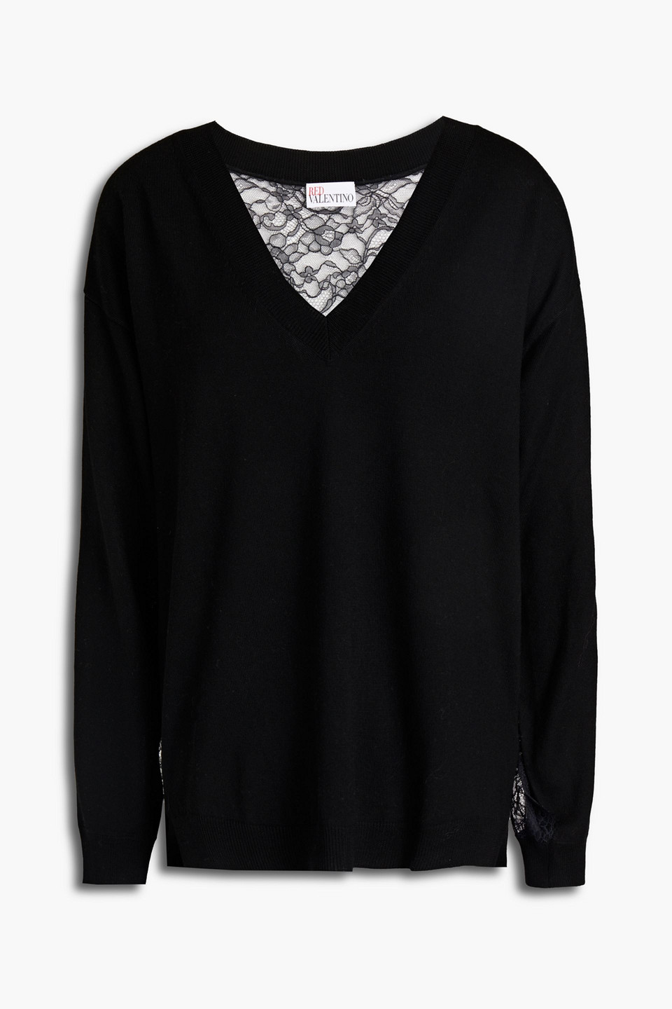 Redvalentino Woman Chantilly Lace-paneled Wool Sweater Black Size M