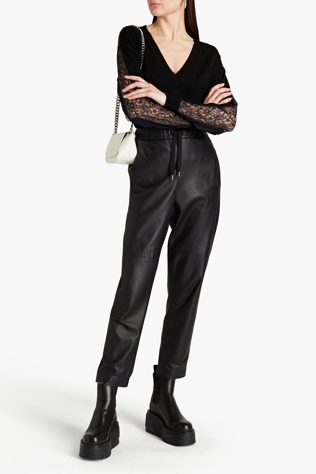 REDVALENTINO Chantilly lace-paneled wool sweater