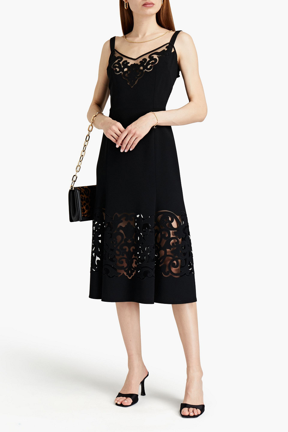 Dolce & Gabbana Tulle-paneled Embroidered Stretch-crepe Midi Dress In Black