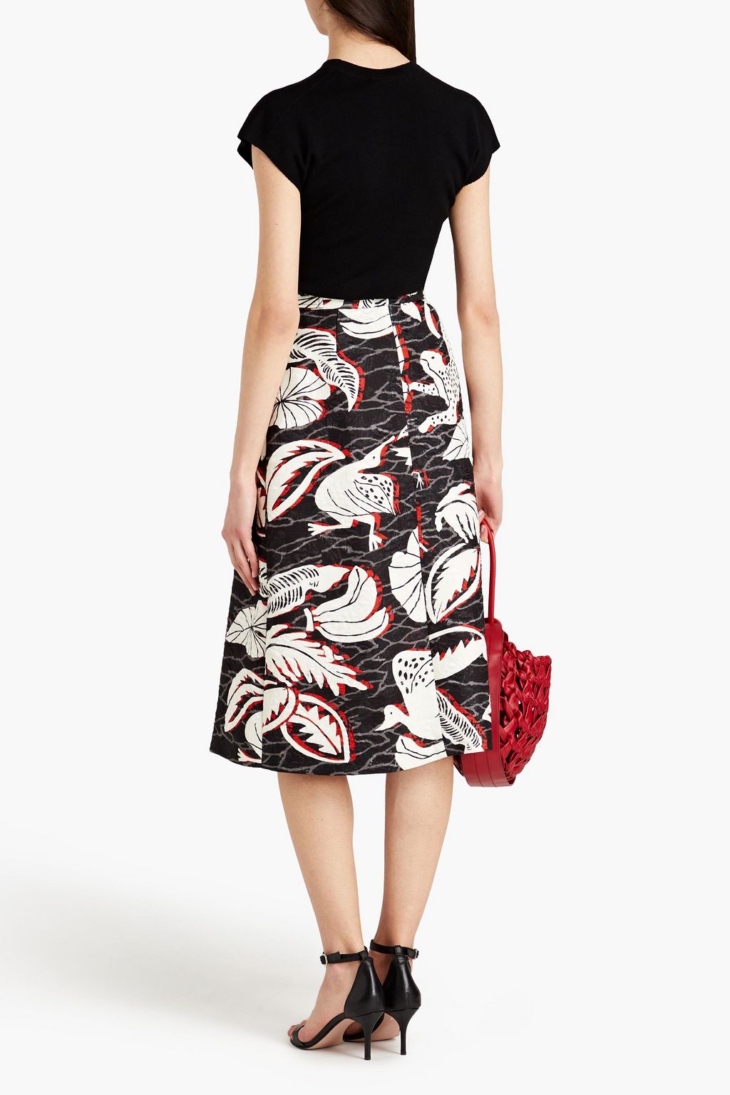 STELLA JEAN Pleated printed jacquard midi skirt