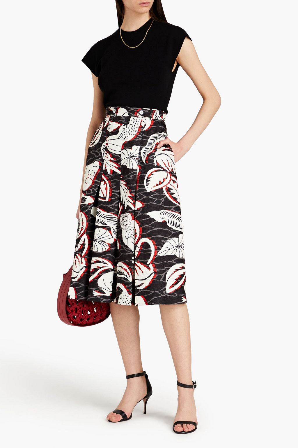 STELLA JEAN Pleated printed jacquard midi skirt