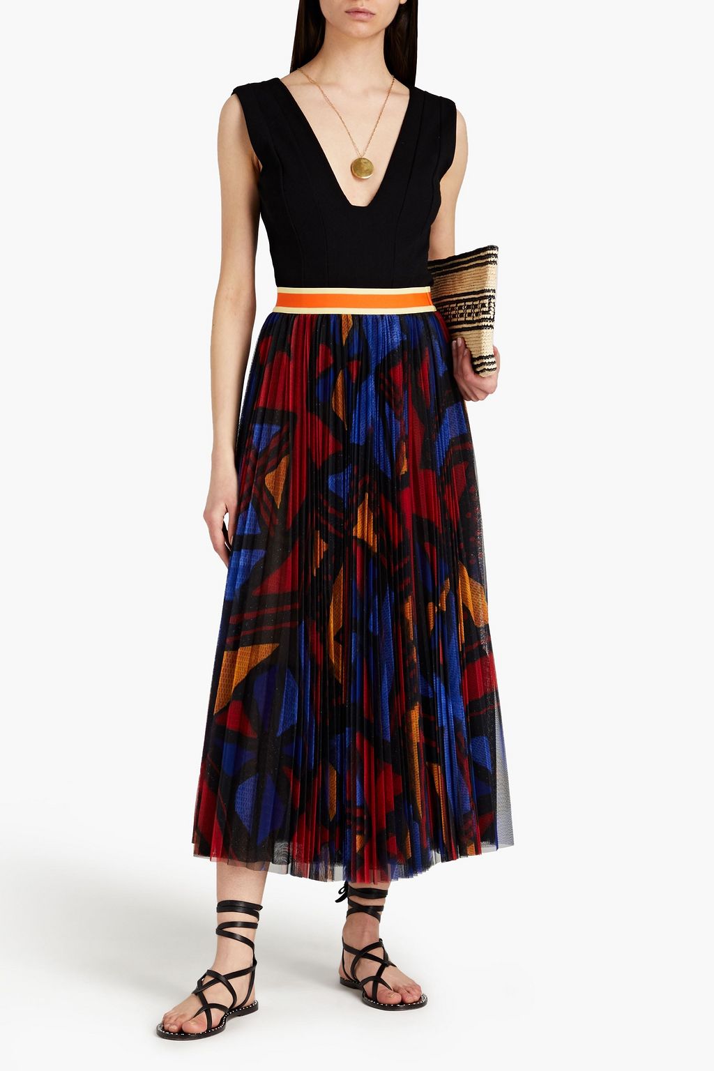 STELLA JEAN Pleated printed tulle maxi skirt