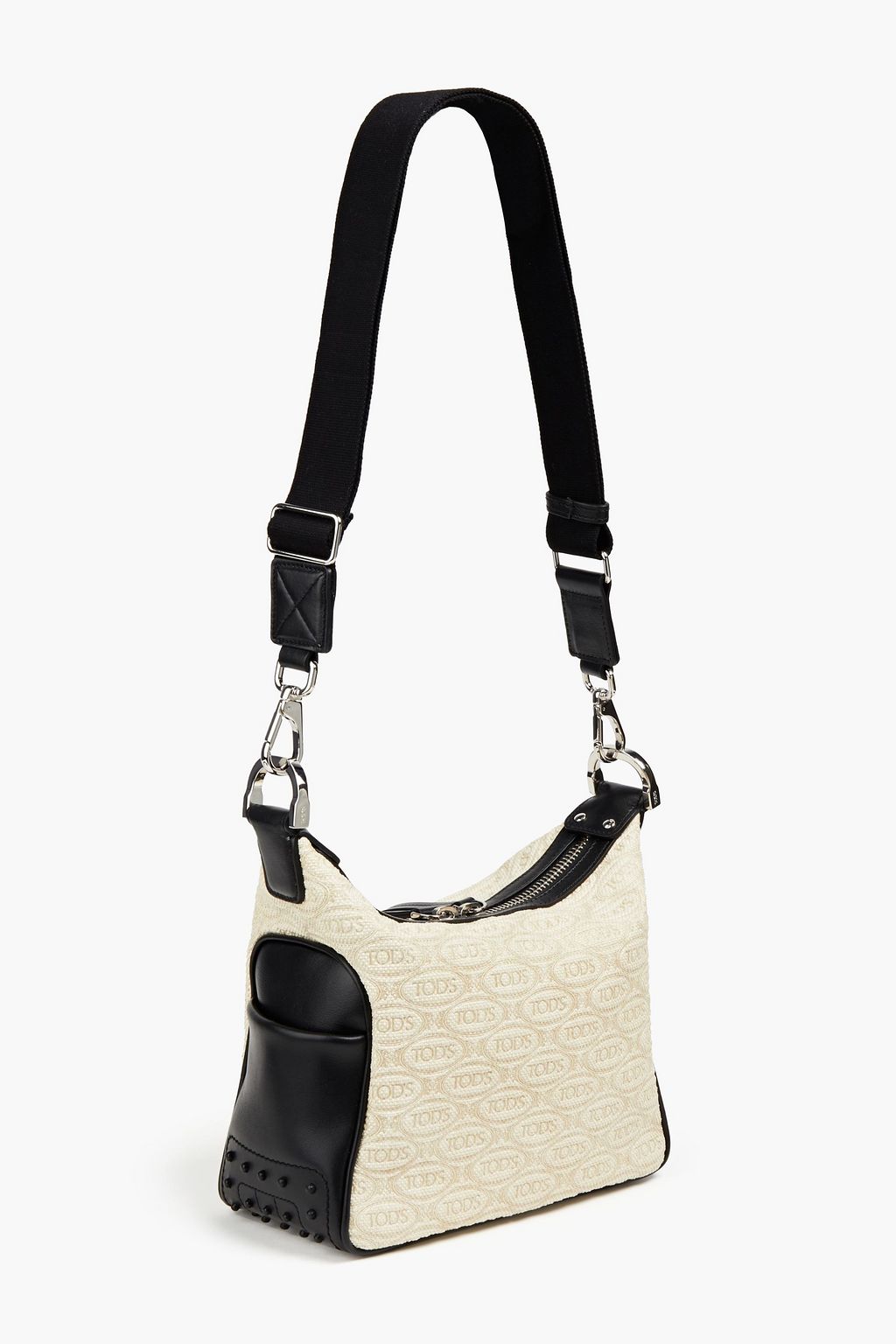 TOD'S Zweifarbige Schultertasche aus Jacquard mit Ledereinsatz