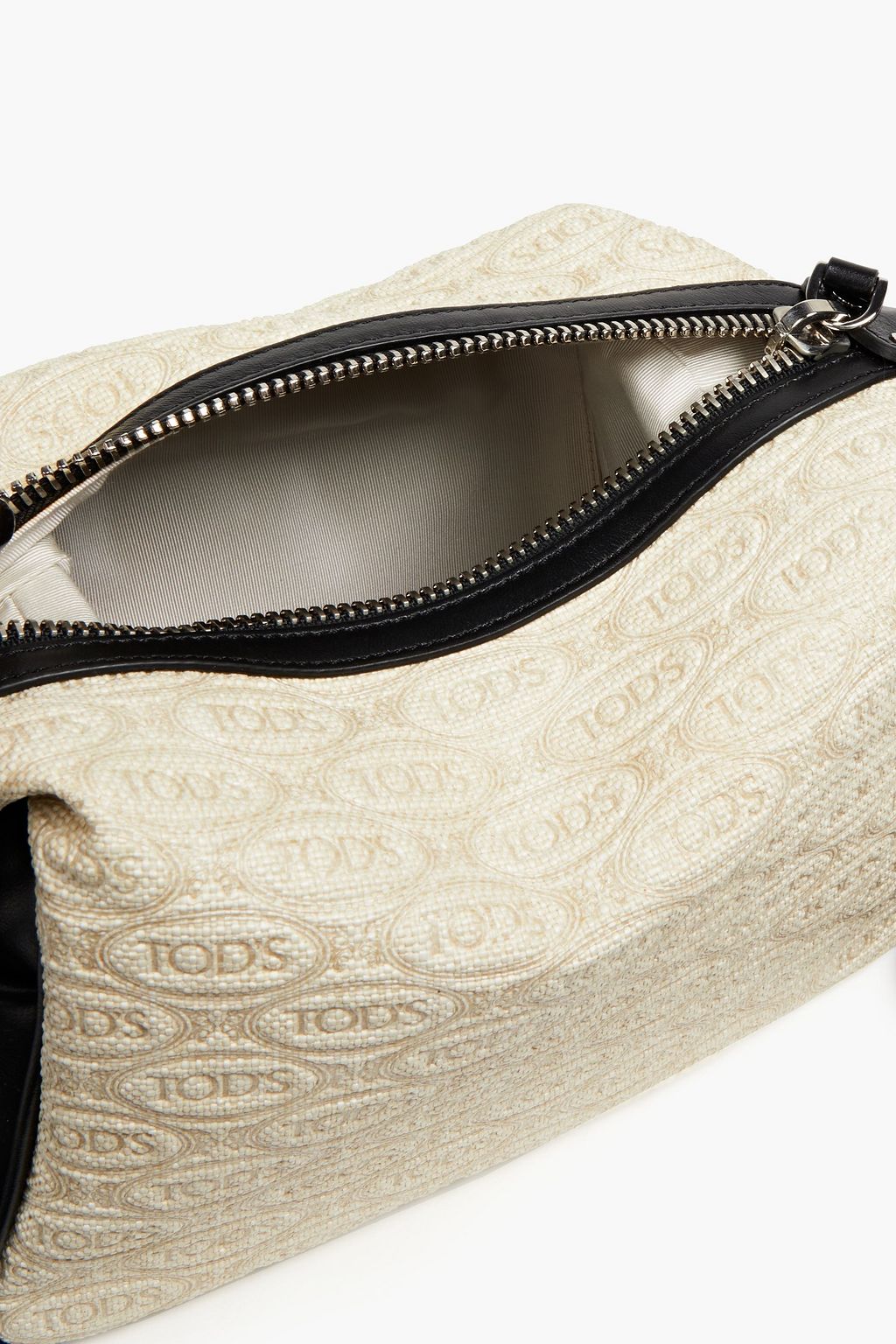 TOD'S Zweifarbige Schultertasche aus Jacquard mit Ledereinsatz