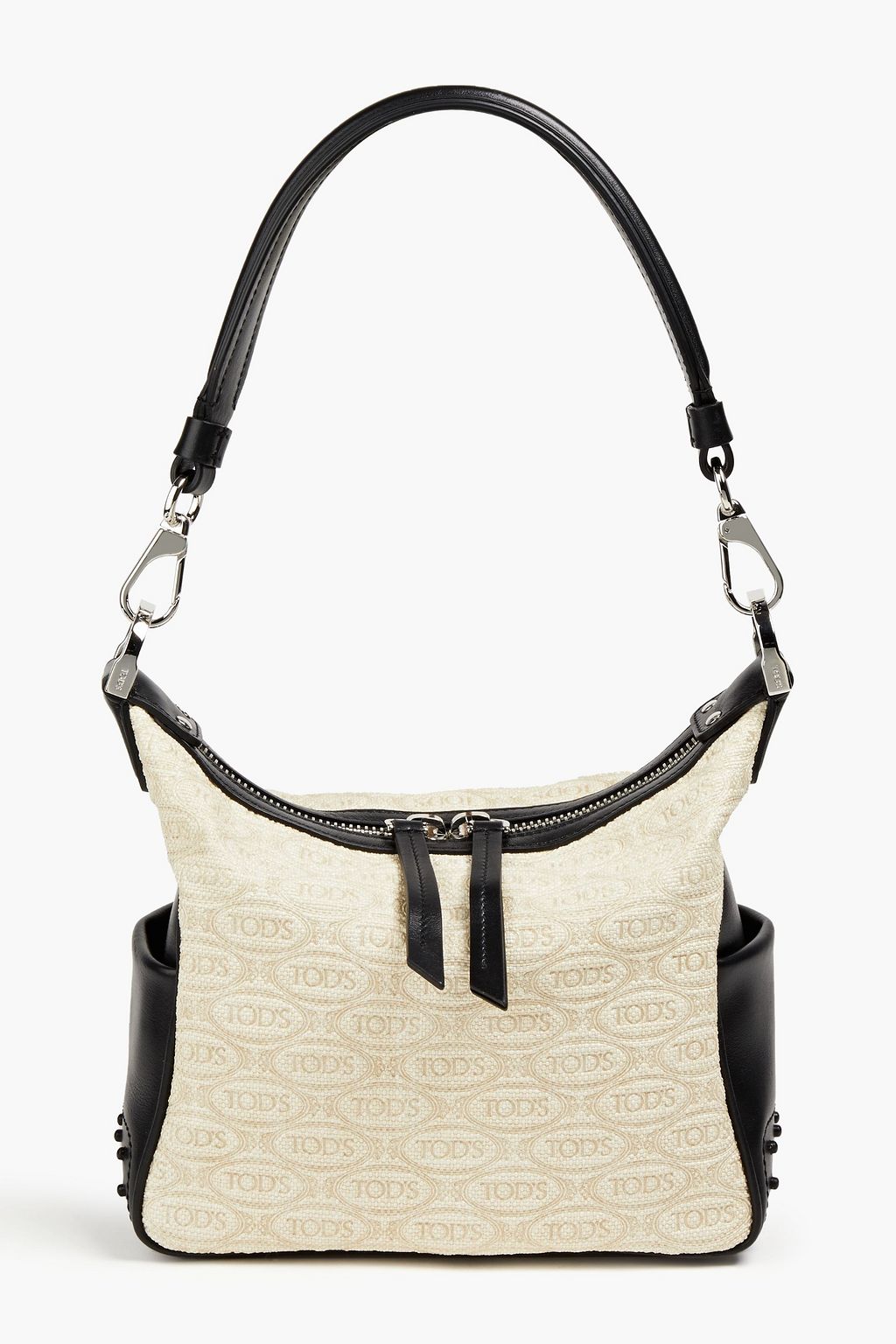 TOD'S Zweifarbige Schultertasche aus Jacquard mit Ledereinsatz