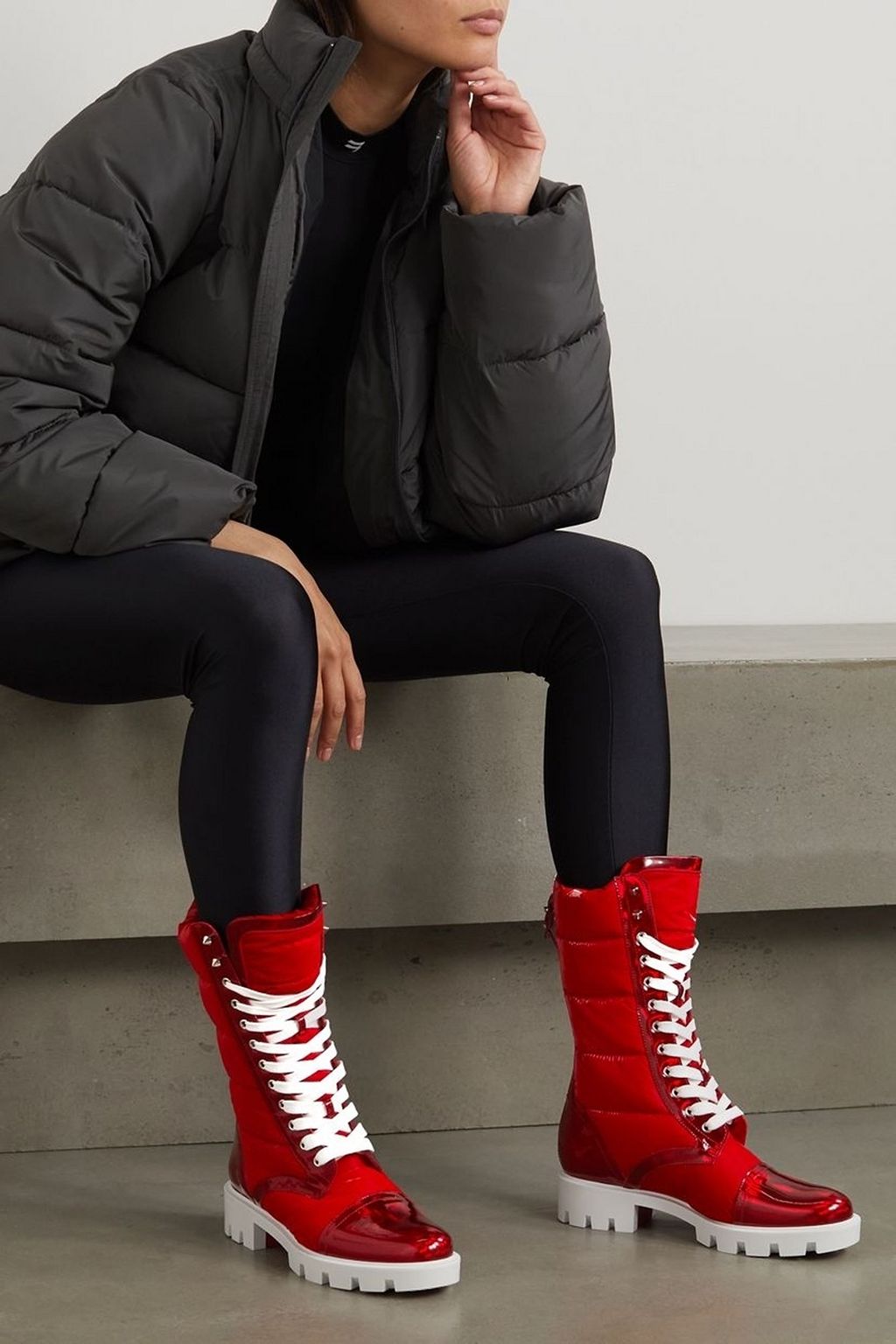 CHRISTIAN LOUBOUTIN Pavleta studded quilted glossed-shell and iridescent leather ankle boots