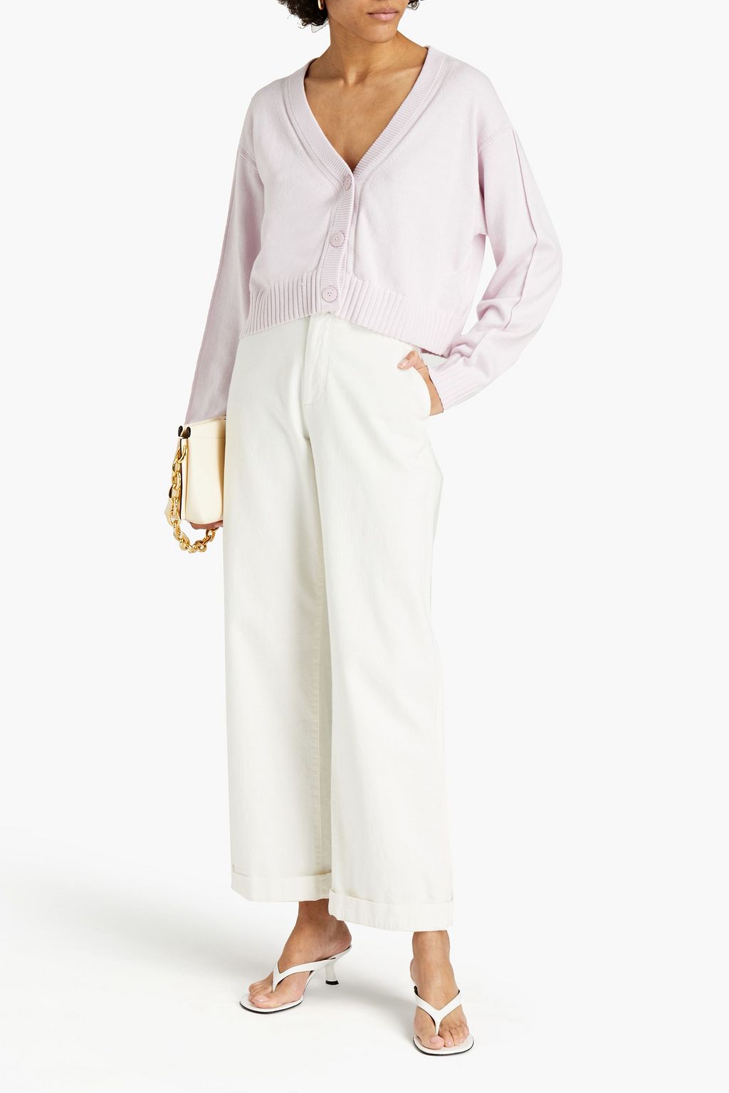 SIMKHAI Cropped mélange cotton and cashmere-blend cardigan