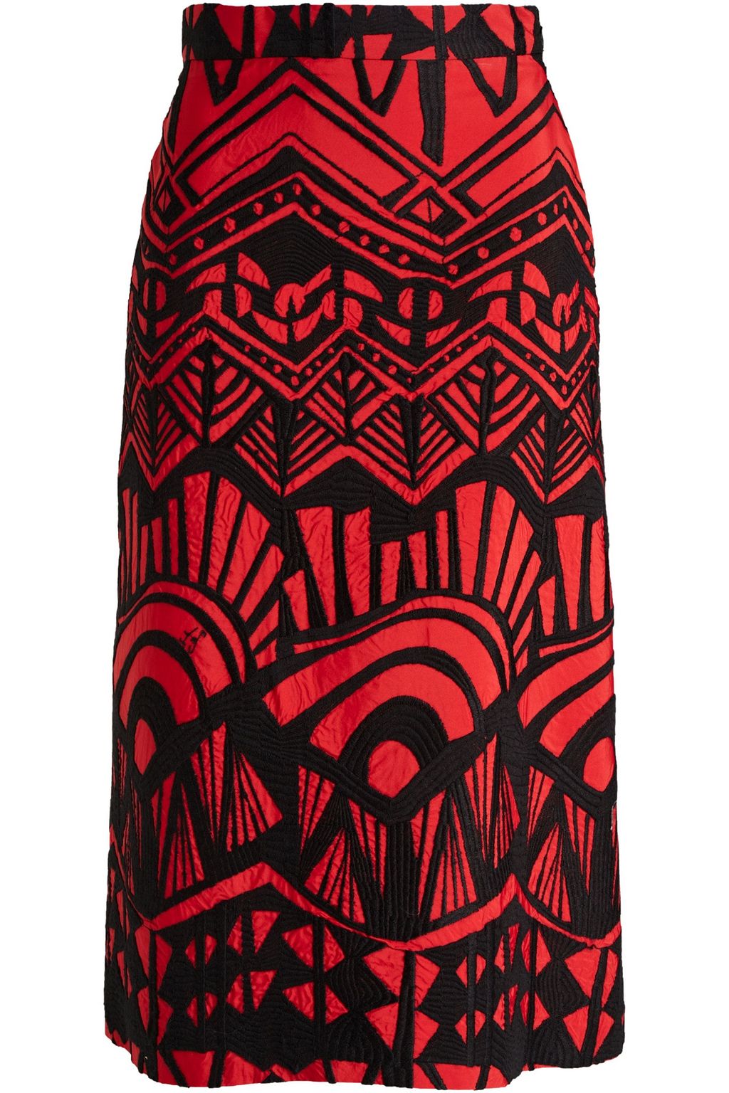 Red Embroidered satin-cloqué skirt 